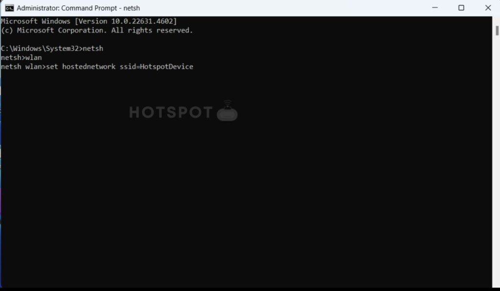 Laptop hotspot setup in CMD